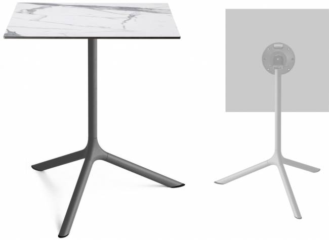 Стол ламинированный обеденный складной Tripe Maxi Folding антрацит, белый мрамор Каррара 700х700х740 мм