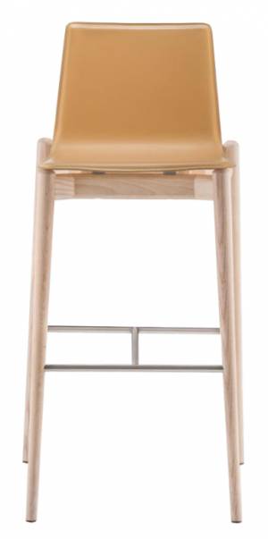 Стул барный с обивкой Malmo матовый стальной, беленый ясень, светло-коричневый 510х480х1005 мм