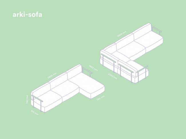 Диван двухместный с левым подлокотником Arki-Sofa белый, серый 1990х810х740 мм Диван двухместный с левым подлокотником Arki-Sofa белый, серый 1990х810х740 мм