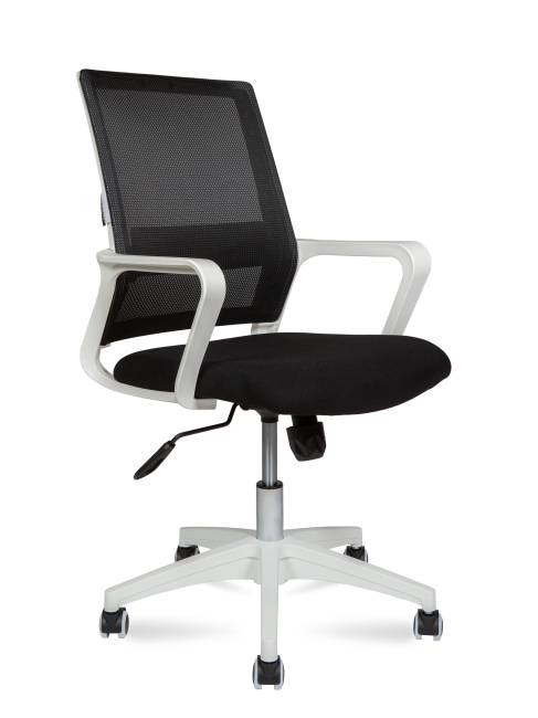 Кресло офисное / Бит LB / белый пластик / черная сетка / черная ткань