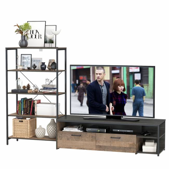 Тумба под ТВ и открытый стеллаж Трувор цвет дуб гранж песочный/интра