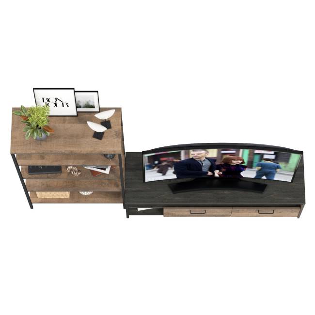 Тумба под ТВ и открытый стеллаж Трувор цвет дуб гранж песочный/интра