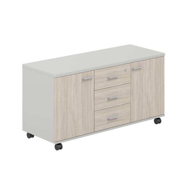 SG.621.SH.OL.M / Тумба сервисная с 3 ящ. 1204х460х619 (метаб), с замком, 2 фасадами / корпус: серый бархат; фасады: дуб светлый