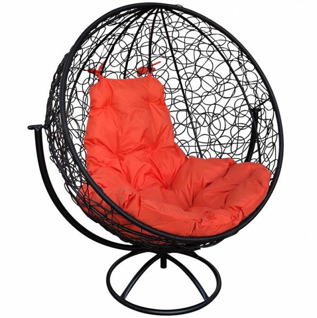 Вращающееся кресло "Круглое" с ротангом Красный, "Солома"