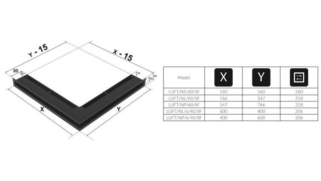 Решетка Kratki Люфт 60 угловая правая графит