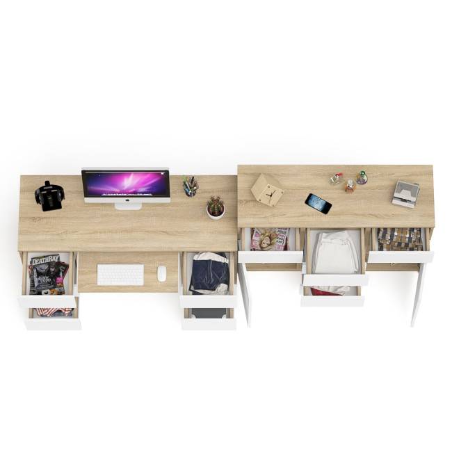 Двухтумбовый стол компьютерный МС-2 с ящиками и тумба-комод МК1200.4 Мори цвет дуб сонома/белый