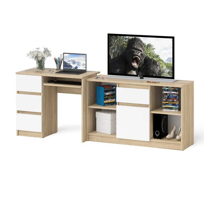 Стол компьютерный три ящика МС-6 левый с тумбой 1204-1 Мори цвет дуб сонома/белый