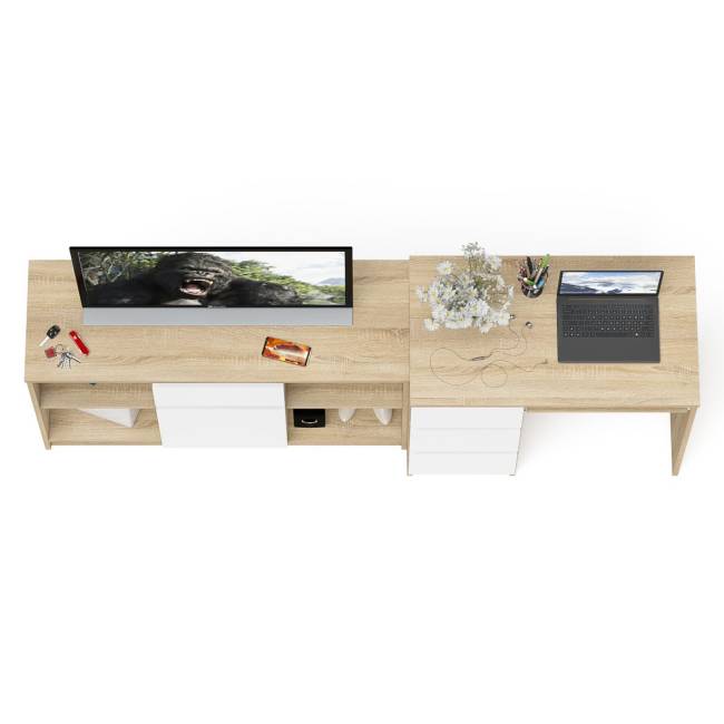 Стол компьютерный три ящика МС-6 левый с тумбой 1204-1 Мори цвет дуб сонома/белый