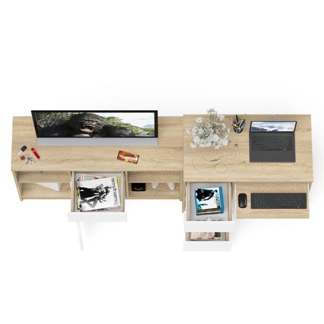 Стол компьютерный три ящика МС-6 левый с тумбой 1204-1 Мори цвет дуб сонома/белый