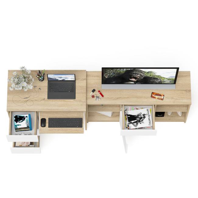 Стол компьютерный три ящика МС-6 левый с тумбой 1204-1 Мори цвет дуб сонома/белый