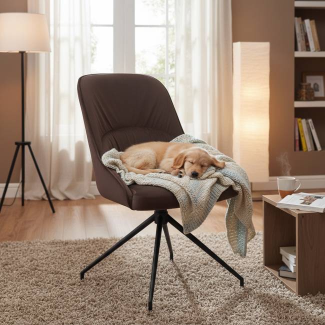 Кресло Этна коричневое, поворотное, черный металл