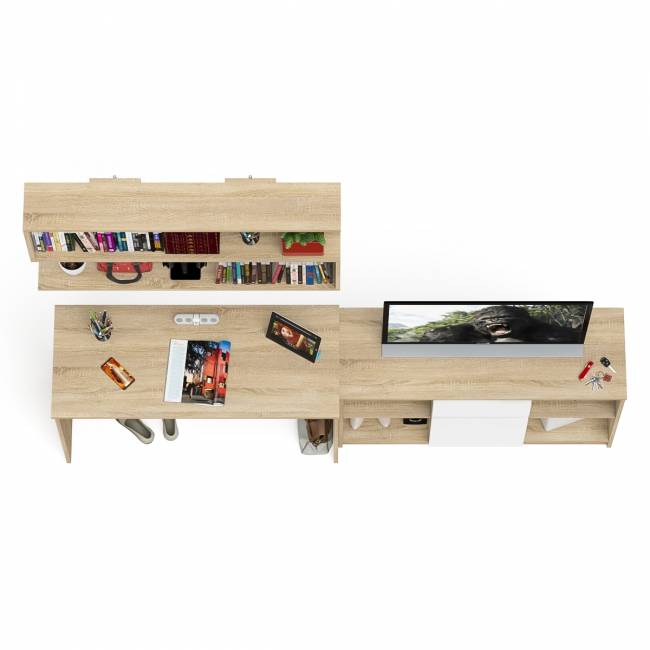 Тумба большая с дверками и нишами с письменным столом Мори и верхней полкой на 1200 цвет дуб сонома/белый