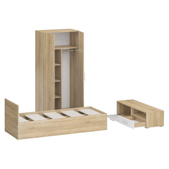 Спальня Стандарт № 3 с кроватью 800 цвет дуб сонома/фасады ТВ тумбы МДФ белый глянец