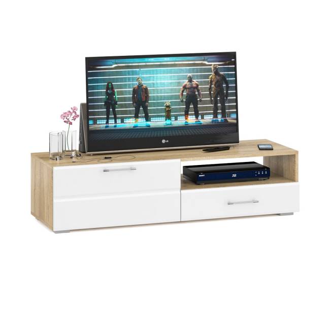 Спальня Стандарт № 3 с кроватью 800 цвет дуб сонома/фасады ТВ тумбы МДФ белый глянец