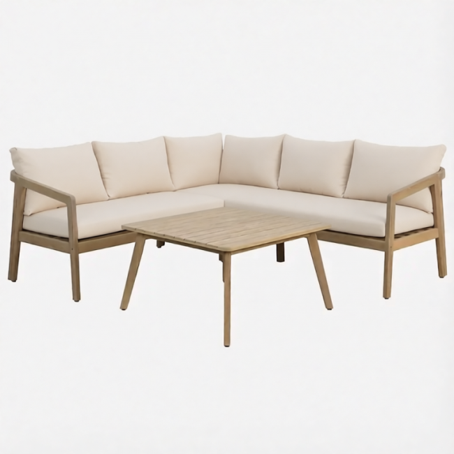 Модуль деревянный трехместный с подушками Nara песочный, бежевый 1970х738х669 мм