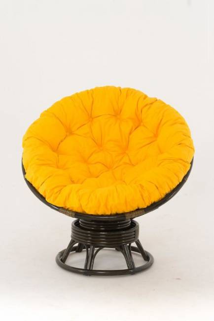 Кресло-качалка "PAPASAN"  темный коньяк с механизмом желтая подушка