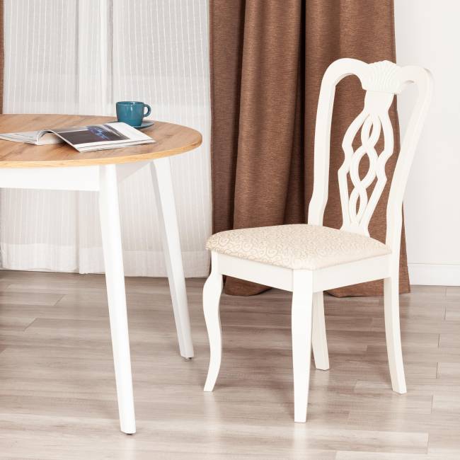 Стул Афродита/Aphrodite/1 шт. в упаковке дерево гевея, 46х54х99см, слоновая кость, ткань кремовая с рисунком а04 Ivory white дерево гевея