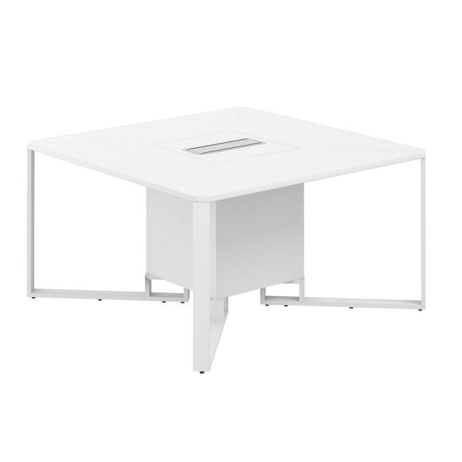 SP.0101.WH.WH.WH / Стол переговорный 1400х1400х750 / столешница:белый, подстолье:белый, металлокаркас:белый, лючок:белый