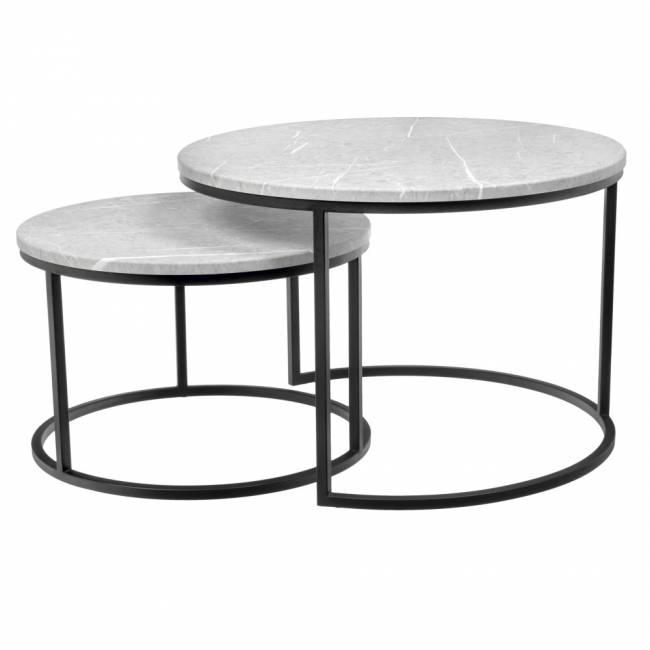 Набор кофейных столиков Tango светло-серый мрамор с чёрными ножками, 2шт