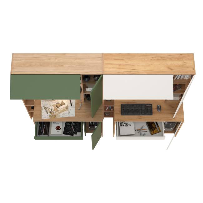 Комплект из рабочих столов Комфорт 12.71 цвет гикори рокфорд натуральный/дымчатый зелёный/дуб золотой/белый