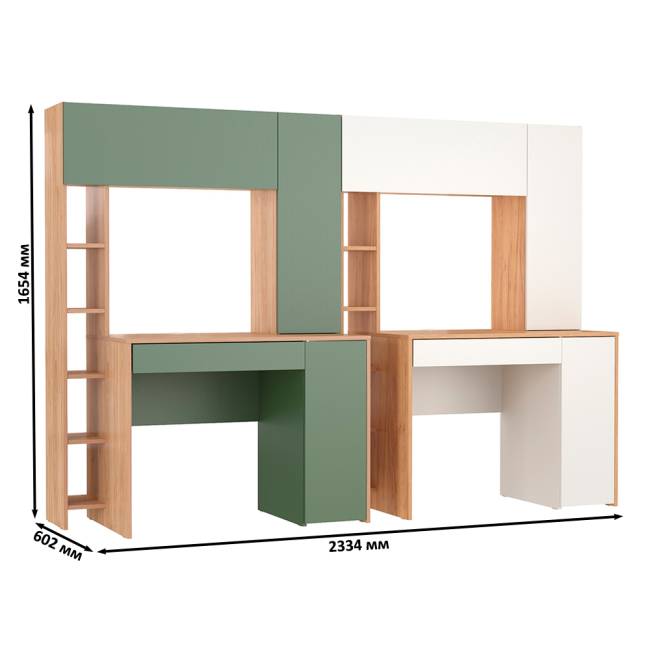 Комплект из рабочих столов Комфорт 12.71 цвет гикори рокфорд натуральный/дымчатый зелёный/дуб золотой/белый