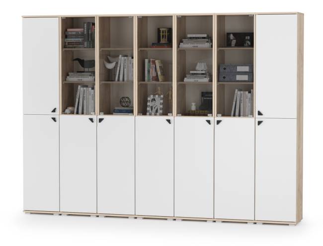 Библиотека Бостон № 52 цвет дуб эндгрейн элегантный/фасады МДФ милк рикамо софт