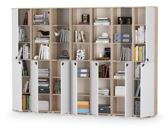 Библиотека Бостон № 52 цвет дуб эндгрейн элегантный/фасады МДФ милк рикамо софт