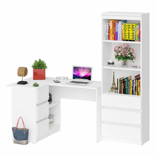 Стеллаж-комод Мори МСТ600 3 ящика и стол угловой компьютерный МС-16 левый цвет белый