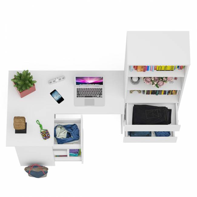 Стеллаж-комод Мори МСТ600 3 ящика и стол угловой компьютерный МС-16 левый цвет белый