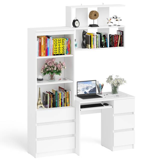 Рабочий стол Мори МС-6 правый с открытой полкой и стеллаж-комод МСТ600.3 цвет белый