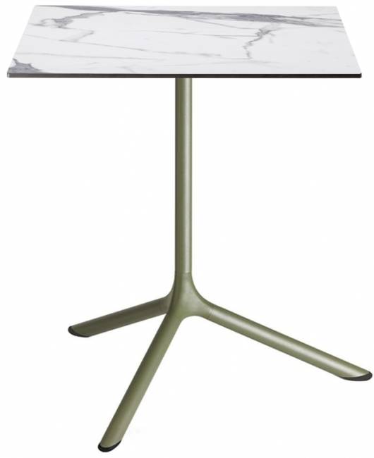 Стол ламинированный обеденный складной Tripe Maxi Folding оливковый, белый мрамор Каррара 700х700х740 мм