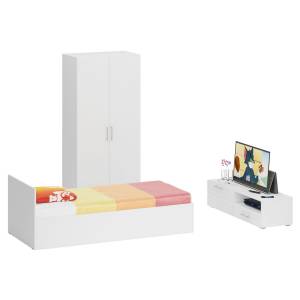 Спальня белая Стандарт № 3 с кроватью 900 цвет белый/фасады ТВ тумбы МДФ белый глянец