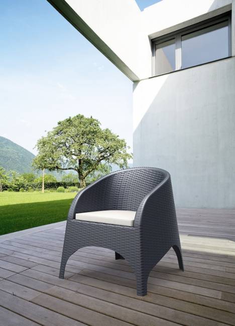 Кресло пластиковое плетеное с подушкой Aruba антрацит 740х750х800 мм