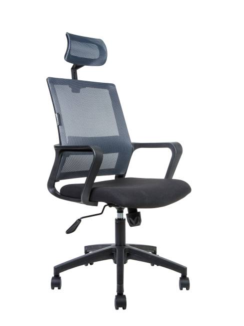 Кресло офисное / Бит / черный пластик / темно серая сетка / черная ткань