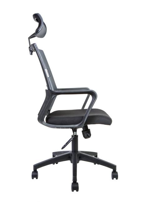 Кресло офисное / Бит / черный пластик / темно серая сетка / черная ткань