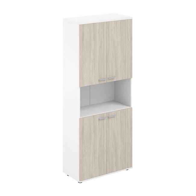 SG.841.WH.OL.OL / Шкаф высокий с нишей 800х400х1955, 4-х дв, з.ст HDF / корпус: белый; фасады: дуб светлый