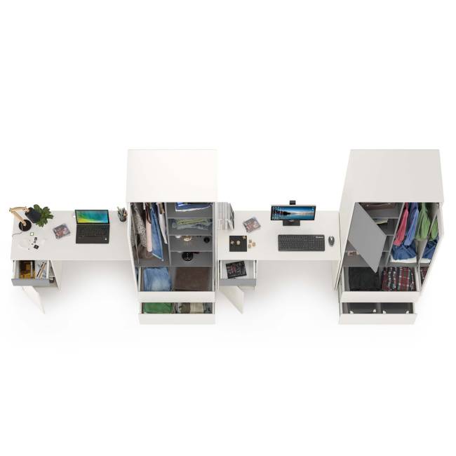 Для двоих детей молодёжная стенка Торонто цвет белый шагрень/стальной серый