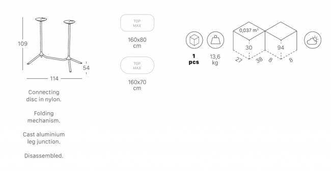 Подстолье металлическое барное двойное складное Tripe Double Folding черный 1140х540х1090 мм