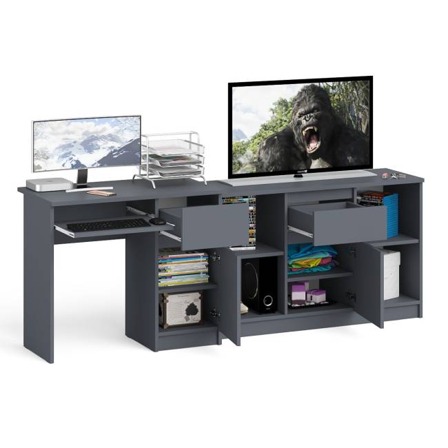 Компьютерный стол МС-1 правый с тумбой 1204 Мори цвет графит