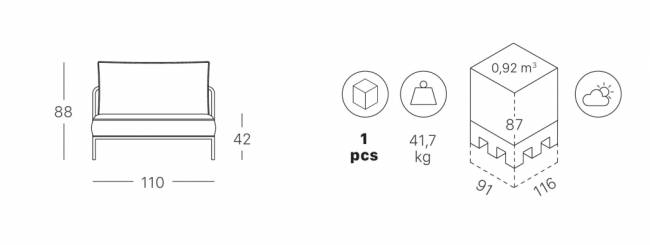 Модуль центральный с подушками Flap тортора, кремовый 1100х850х880 мм