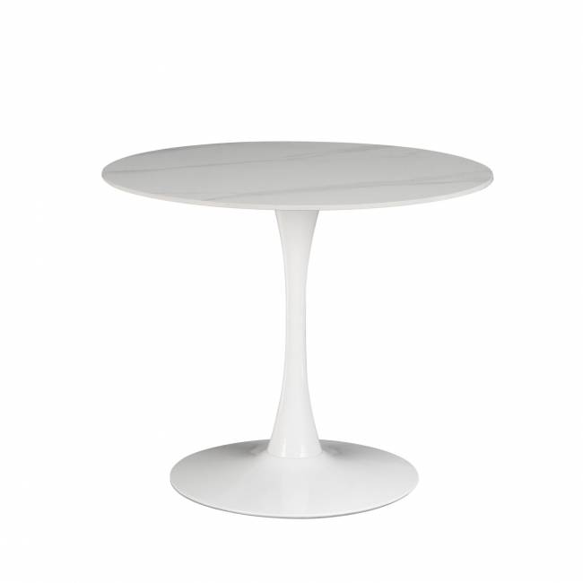Стол Tulip D90, столешница керамика белый мрамор /опора белый