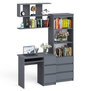 Рабочий стол Мори МС-6 правый с открытой полкой и стеллаж-комод МСТ600.3 цвет графит