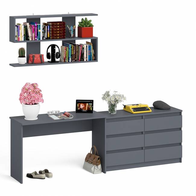 Мори стол письменный 1200.1 с полкой 1200 и широким комодом цвет графит
