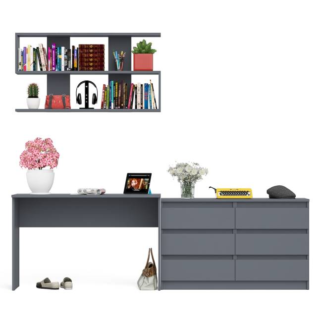 Мори стол письменный 1200.1 с полкой 1200 и широким комодом цвет графит