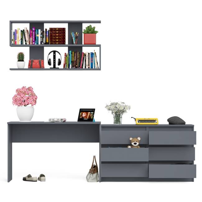 Мори стол письменный 1200.1 с полкой 1200 и широким комодом цвет графит