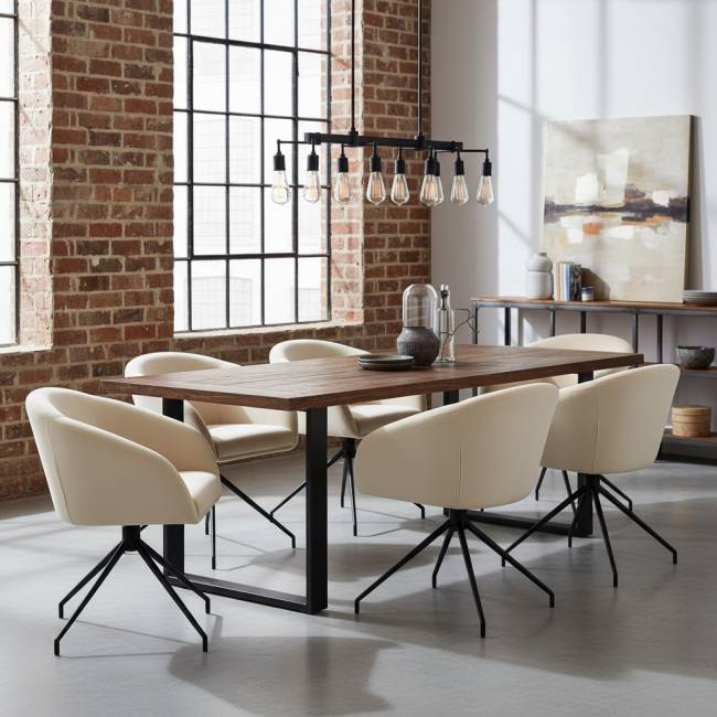 Кресло Лэсс бежевое, поворотное, черный металл