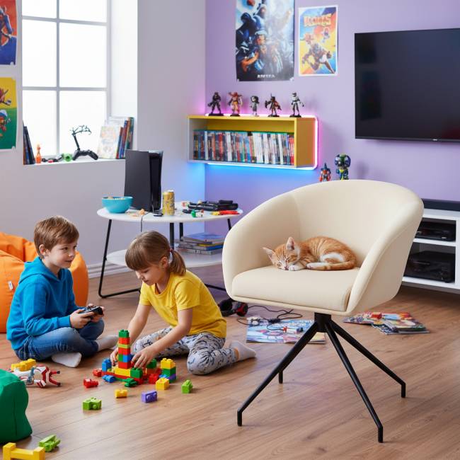 Кресло Лэсс бежевое, поворотное, черный металл