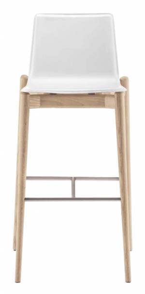 Стул барный с обивкой Malmo матовый стальной, беленый ясень, белый 510х480х1005 мм