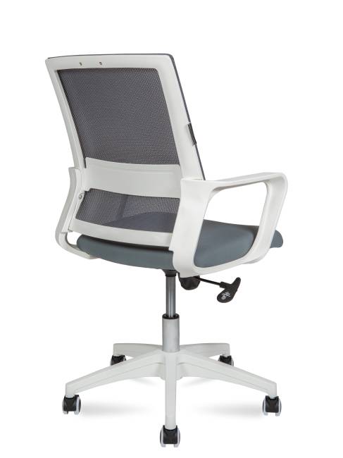 Кресло офисное / Бит LB / белый пластик /  серая сетка / темно серая ткань