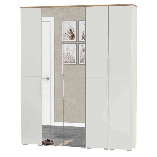 Набор шкафов для компактной прихожей Октава № 2 цвет белый шагрень/дуб крафт золотой